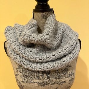 Hand made soft gray knitted cowl/scarf with pattern